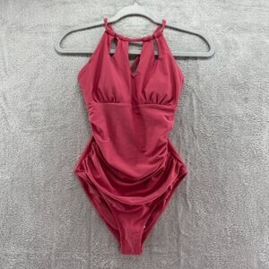 CupShe Swimsuit Women L Soft Red One Piece Halter Key Hole Padded